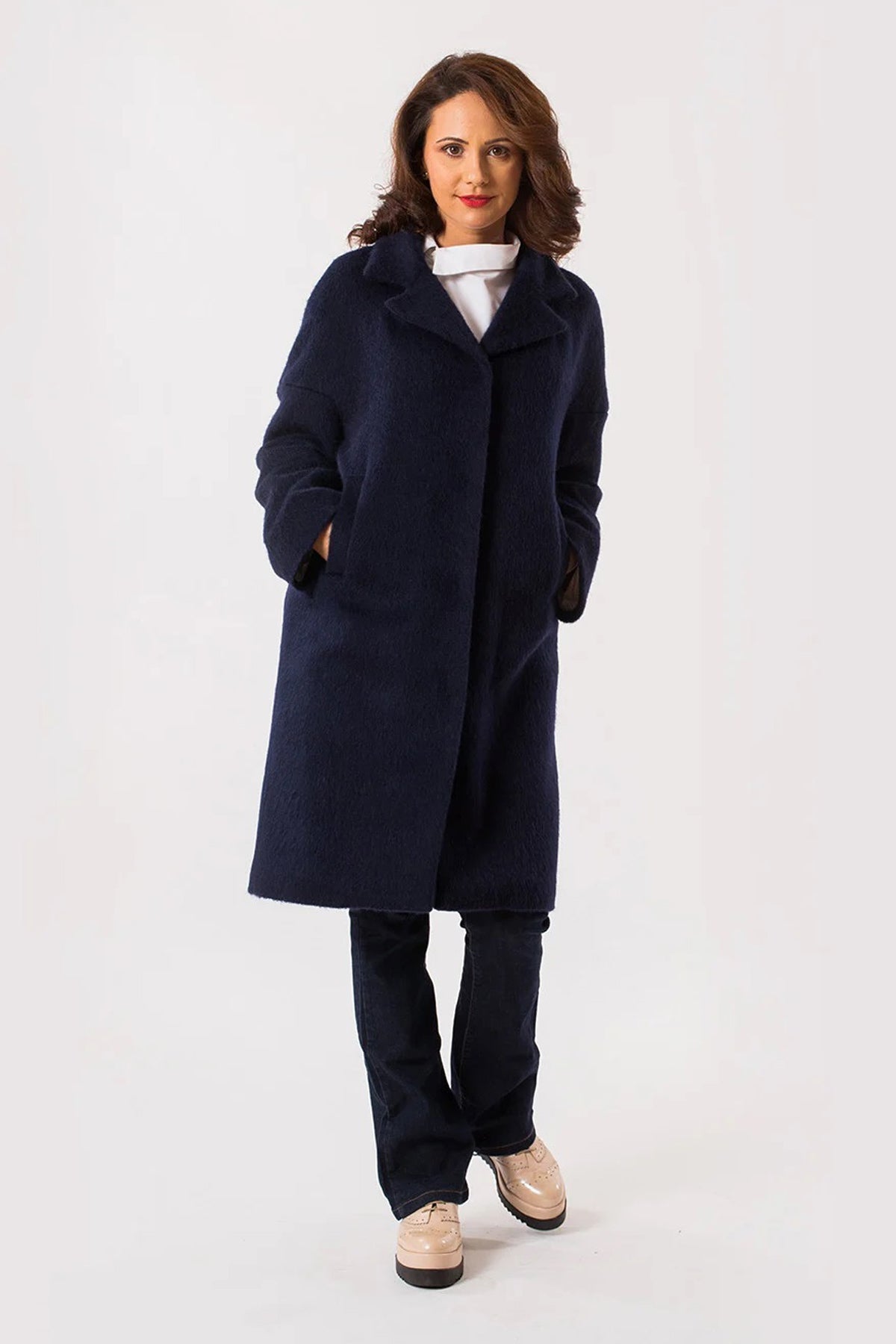 Palton oversized din lana bleumarin