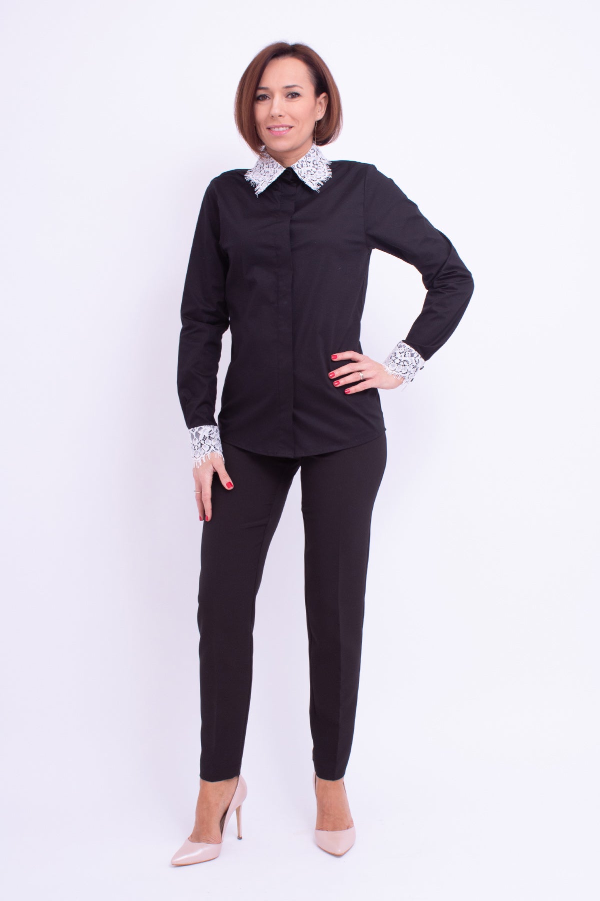 Camasa neagra cu insertii dantela Confident Concept Store